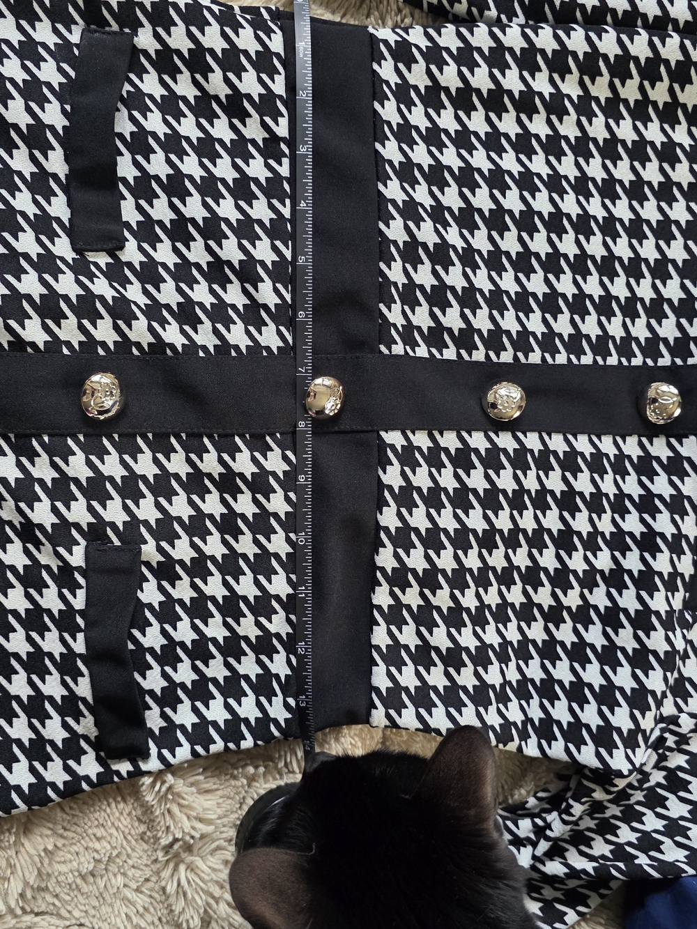 SHEIN Black & White Houndstooth Long Sleeve Button-Front Dress - Picture 6 of 10
